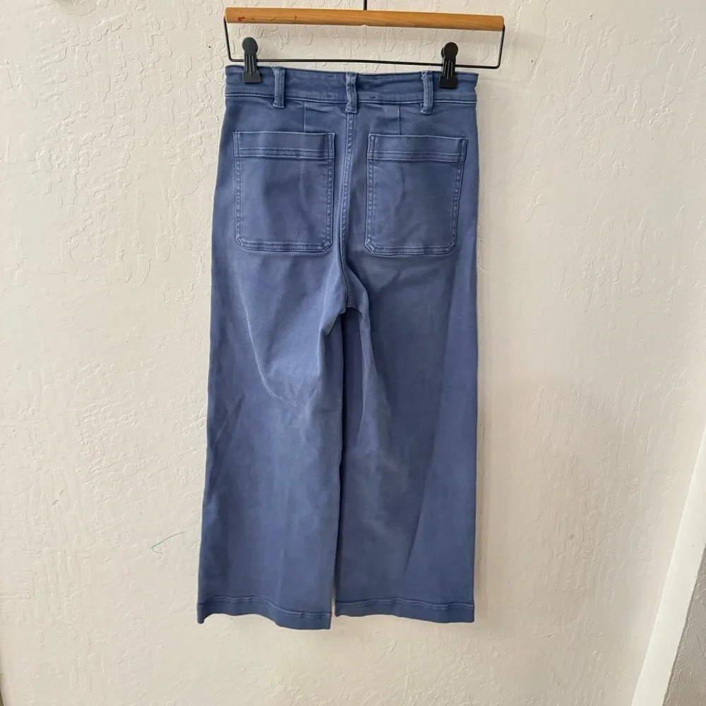 Everlane Cropped Straight Wide Leg Blue Pants Slant Pockets 00 - Picture 3 of 5